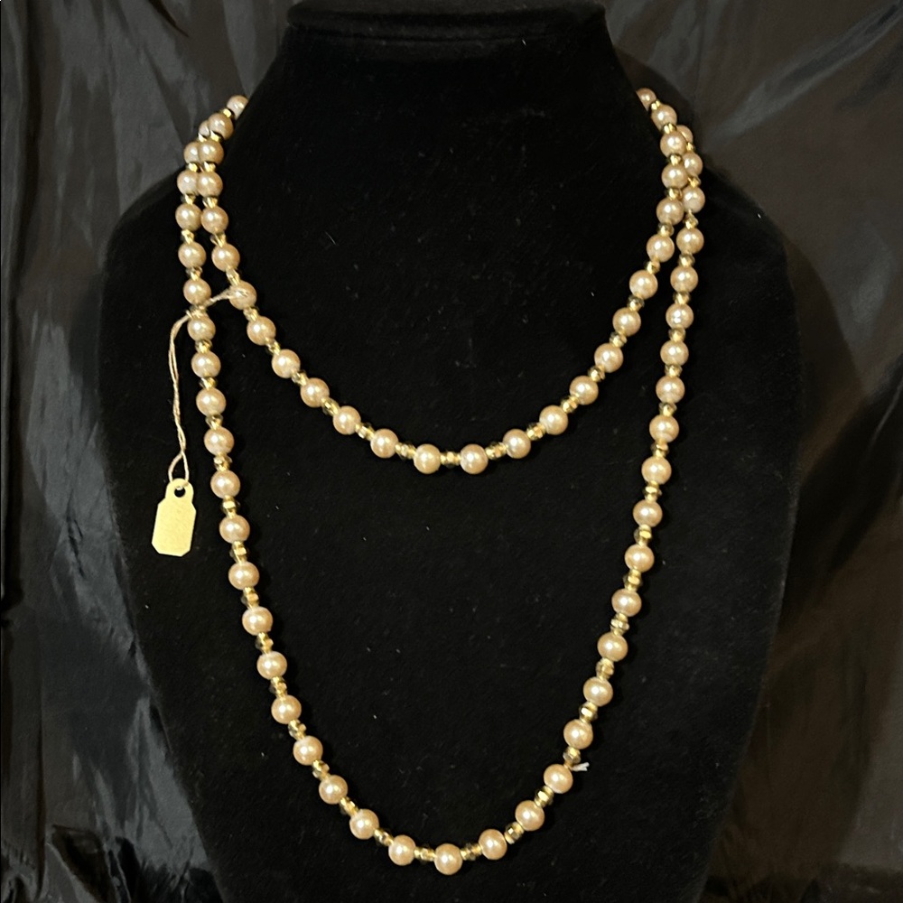 VTG Classic Gold Beads And Faux Pearl Necklace Never Wore Enamel Peeling Off